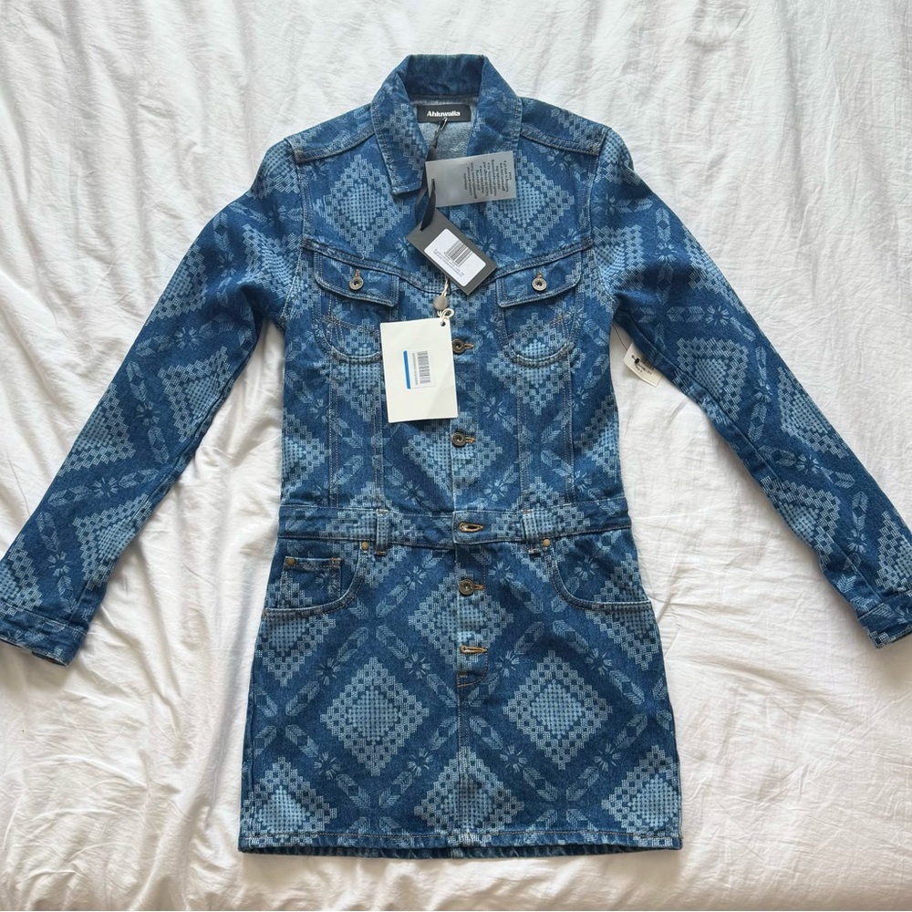 Ahluwalia Blue Patterned Organic Denim Dress Brand New with Tags